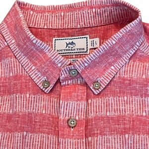 Southern Tide‎ Edgewater Linen Blend Short Sleeve Shirt Mens Large Pink